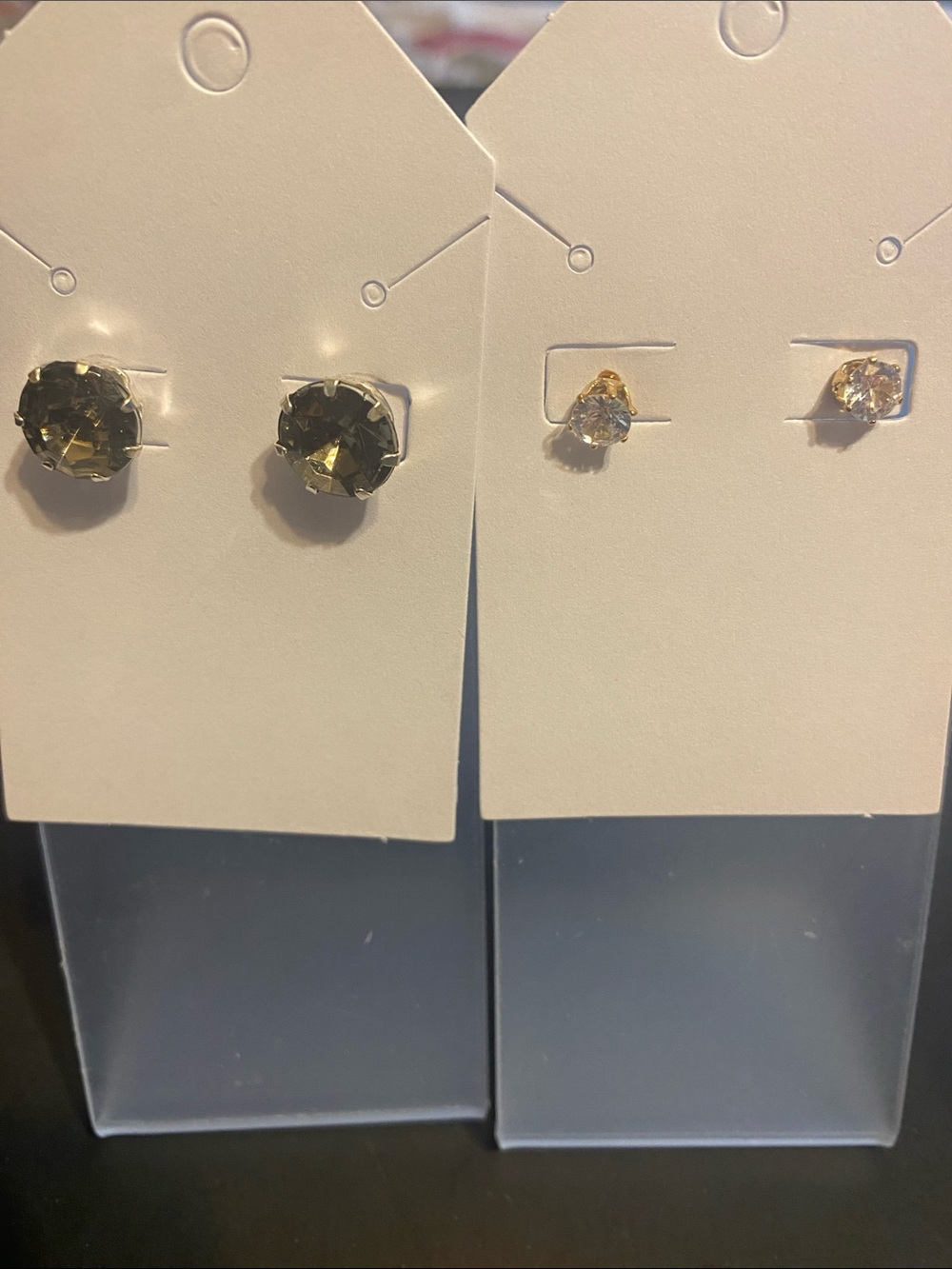 Gold-Setting Clear and Olive Crystal Stud Earring Set